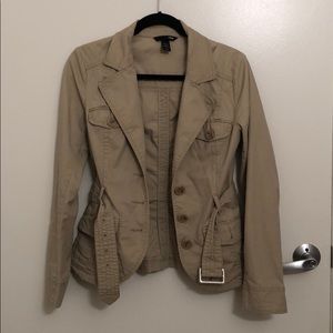 H&M tan jacket with buttons and belt size 6